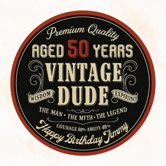 Vintage Dude Edible Cake Topper – Perfect for Milestone Birthdays