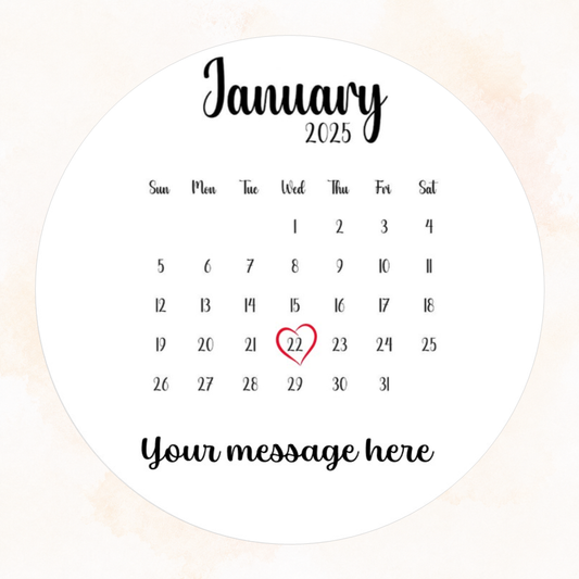 Personalised Calendar Edible Cake Topper – Any Date with Heart