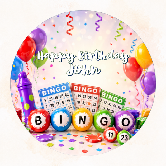 Bingo Edible Cake Topper – Personalised Round Cake Decoration