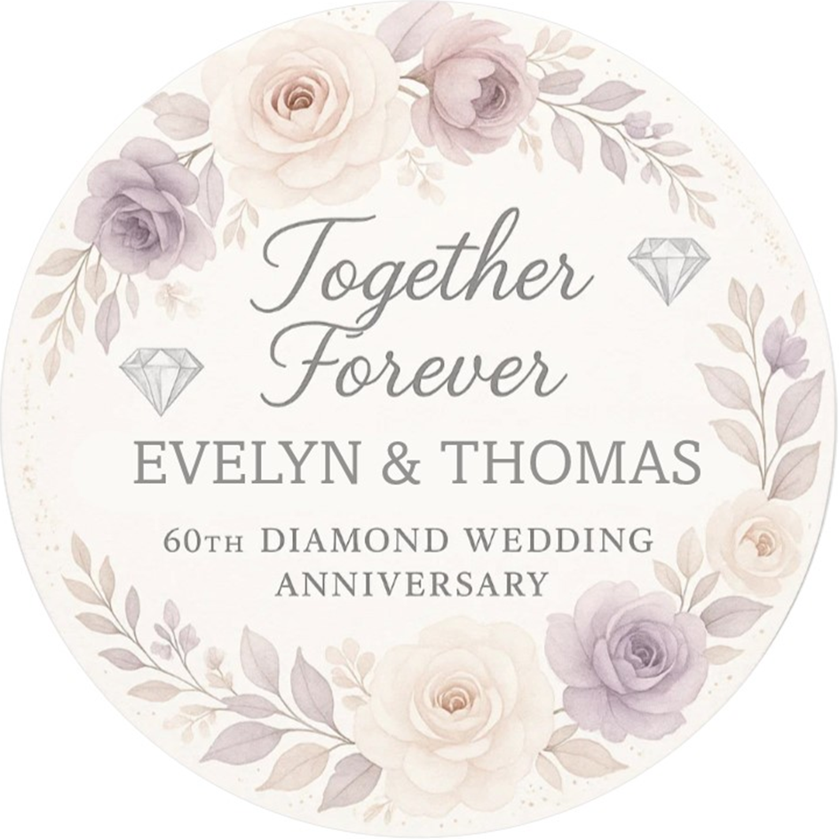 Diamond Wedding Anniversary Edible Cake Topper – 60th Celebration Design