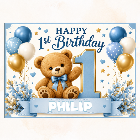 First Birthday Teddy Bear Cake Topper Any Name Edible Cake Decoration
