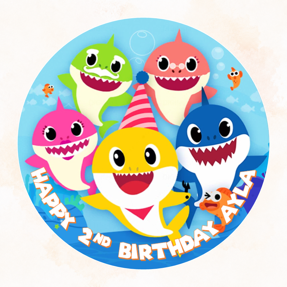 Baby Shark Cake and Cupcake Toppers – Personalised Edible Icing or Wafer Card
