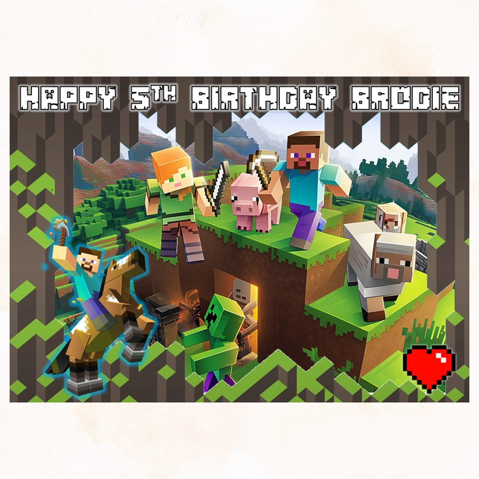Pixelated Block Craft Gaming Personalised Edible Cake Topper