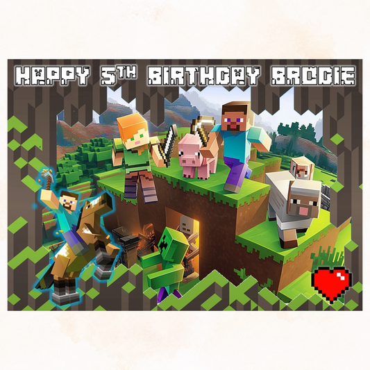 Pixelated Block Craft Gaming Personalised Edible Cake Topper