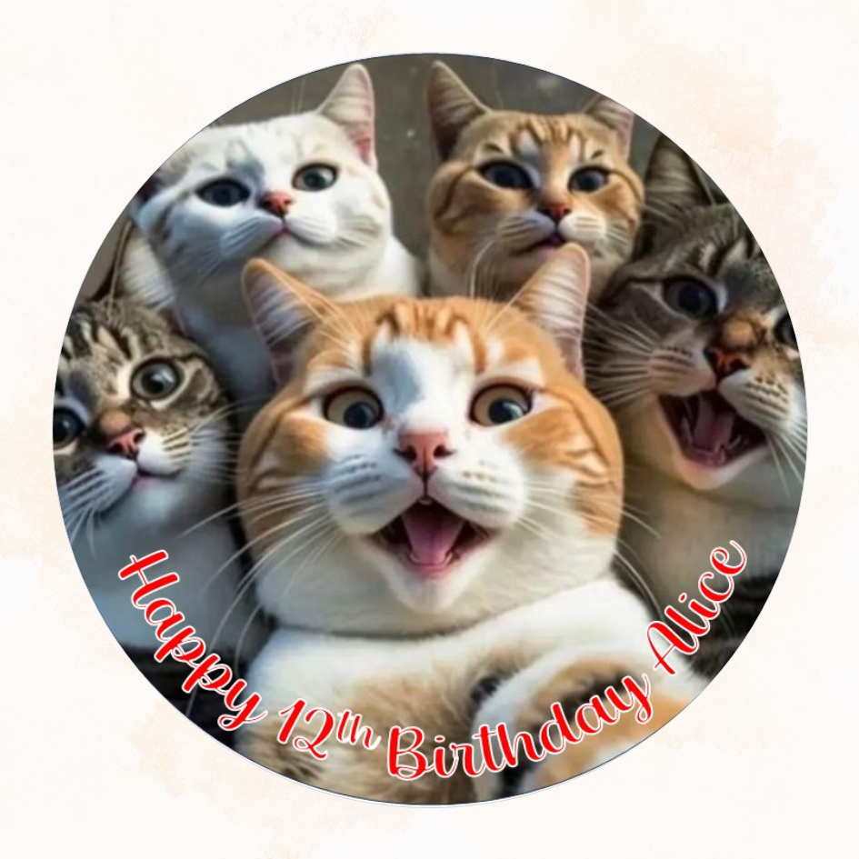 Cats – Personalised Edible Cake Topper on Icing Sheet or Wafer Card