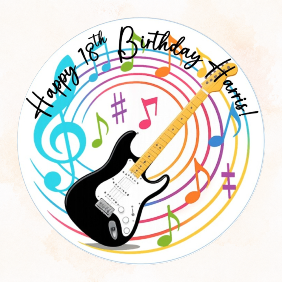 Personalised Electric Guitar Music Notes Edible Cake Topper