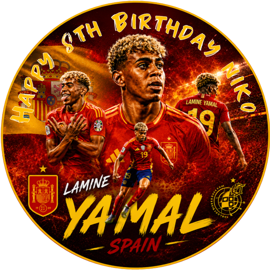 Lamine Yamal Spain Edible Cake Topper Football Icing Sheet