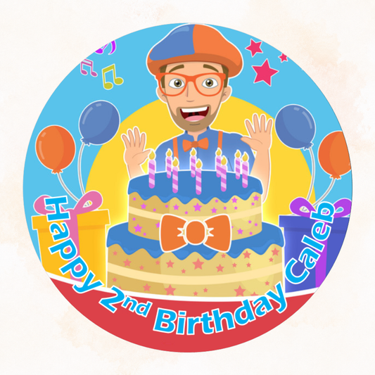 Mr Blippi – Personalised Edible Cake Topper on Icing Sheet or Wafer Card