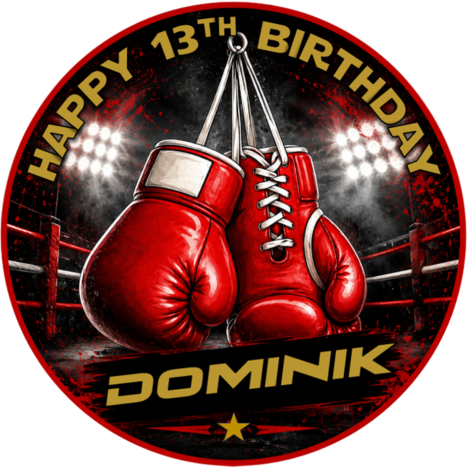 Boxing Gloves Edible Cake Topper – Personalised Boxing Birthday Design