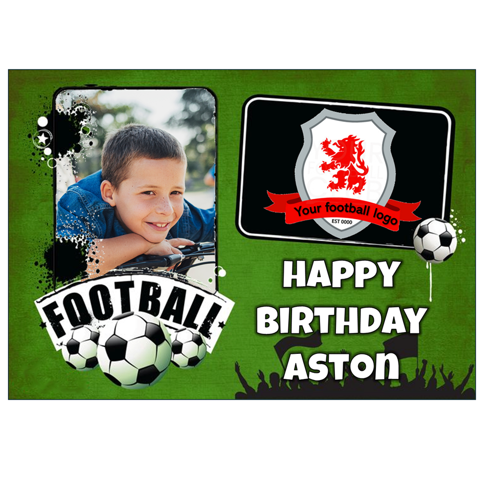 Personalised Edible Cake Topper – Your Football Logo and Photo – Football Party