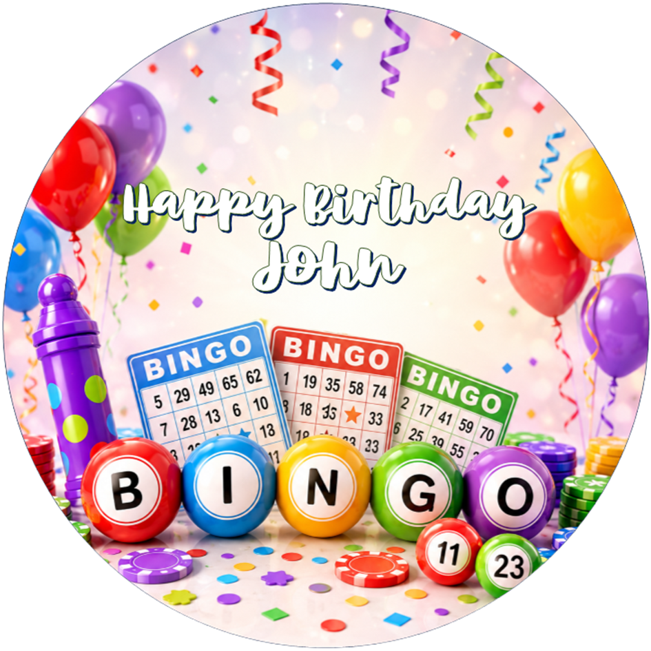 Bingo Edible Cake Topper – Personalised Round Cake Decoration
