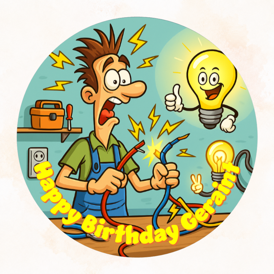 Electrician Themed Edible Cake Topper – Personalised – Icing Sheet