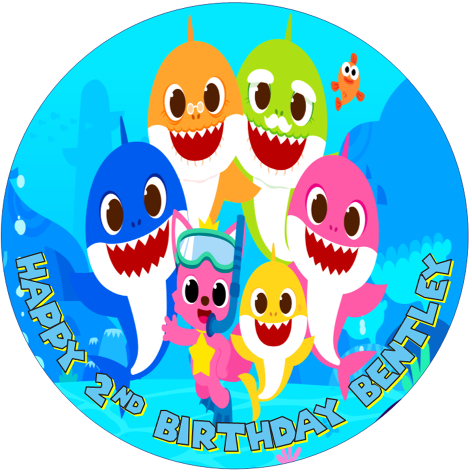 Baby Shark Cake and Cupcake Toppers – Personalised Edible Icing or Wafer Card