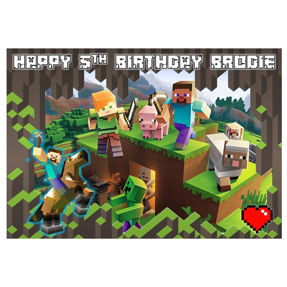 Pixelated Block Craft Gaming Personalised Edible Cake Topper
