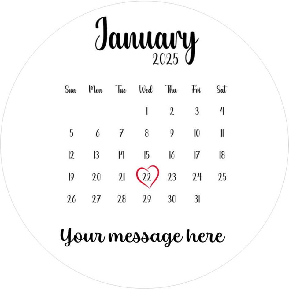 Personalised Calendar Edible Cake Topper – Any Date with Heart