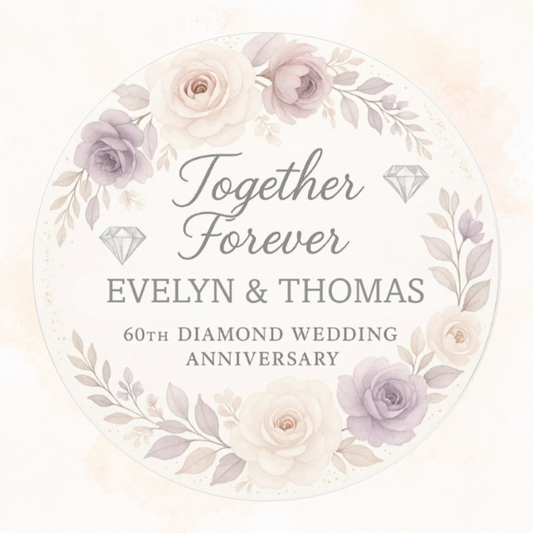 Diamond Wedding Anniversary Edible Cake Topper – 60th Celebration Design