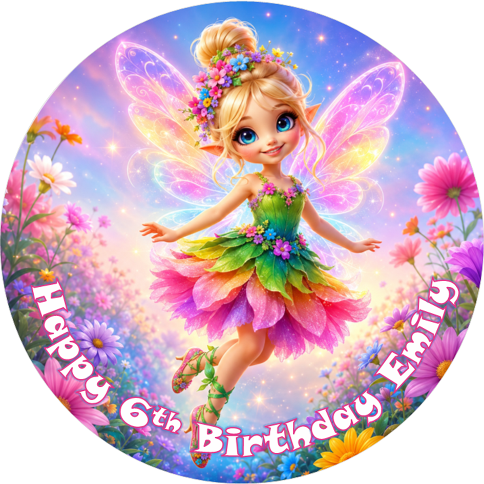 Fairy – Personalised Edible Cake Topper on Icing Sheet or Wafer Card