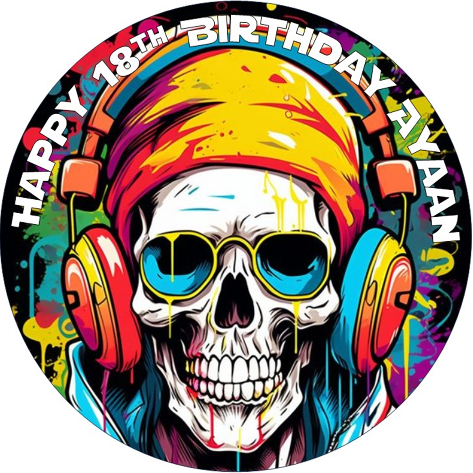 Skull Pop Art Edible Cake Topper – Bold & Vibrant Design