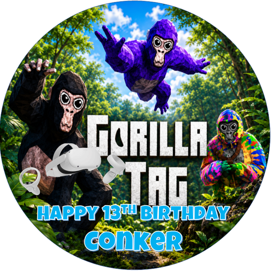 Personalised Gorilla Tag VR Cake Topper – Edible Icing Sheet or Wafer Card