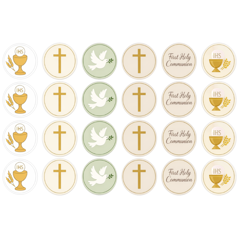 24 Edible Cupcake Toppers 24 x 4cm / 1.6" – First Holy Communion – Icing Sheet or Wafer Card