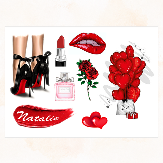Edible Fashion Cake Decoration Set – High Heels, Lips, Perfume – Icing Sheet or Wafer Card