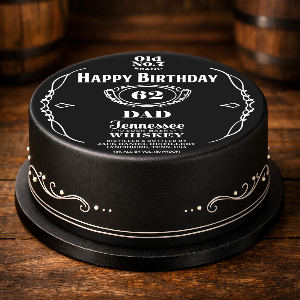 Whiskey Label Edible Cake Topper – Personalised Birthday Design