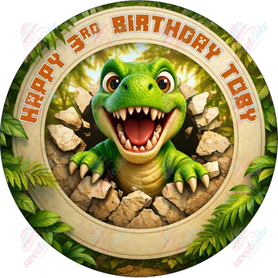 Personalised Dinosaur Birthday Edible Cake Topper