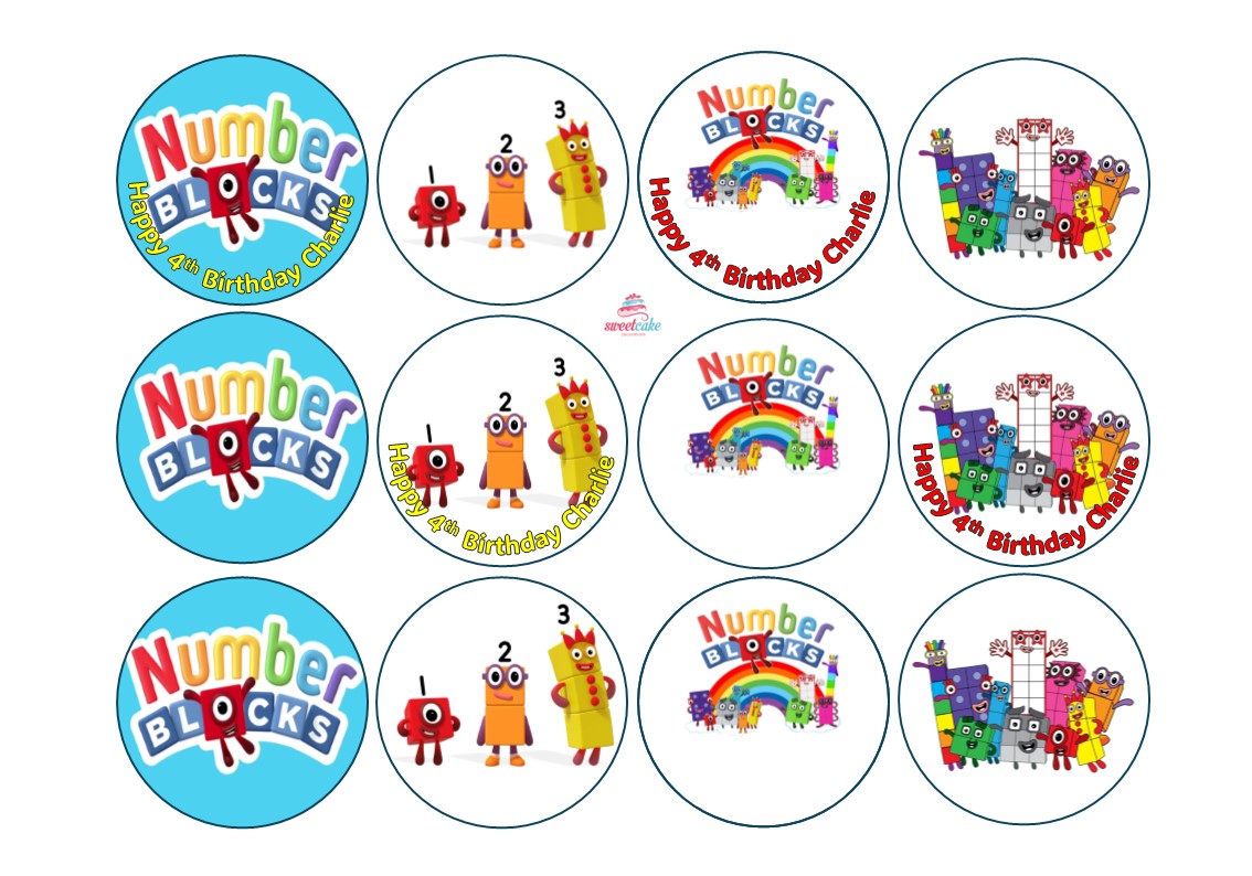 Numberblocks Edible Cake Topper / Cupcake Toppers – Personalised