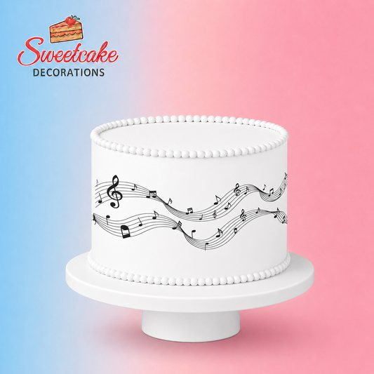 Music Notes Edible Cake Stripes – Icing Sheet Side Wrap (2 Strips)