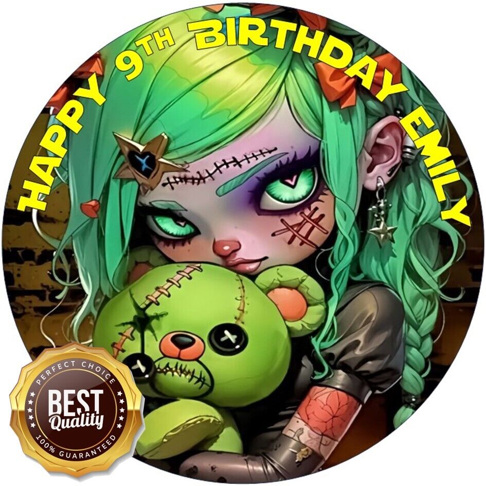 Halloween Zombie Girl & Teddy Bear Edible Cake Topper – Personalized for Birthdays