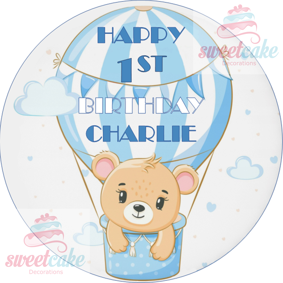 1st Birthday Boy Blue Edible Personalised Cake Topper on Icing Sheet or Wafer Card