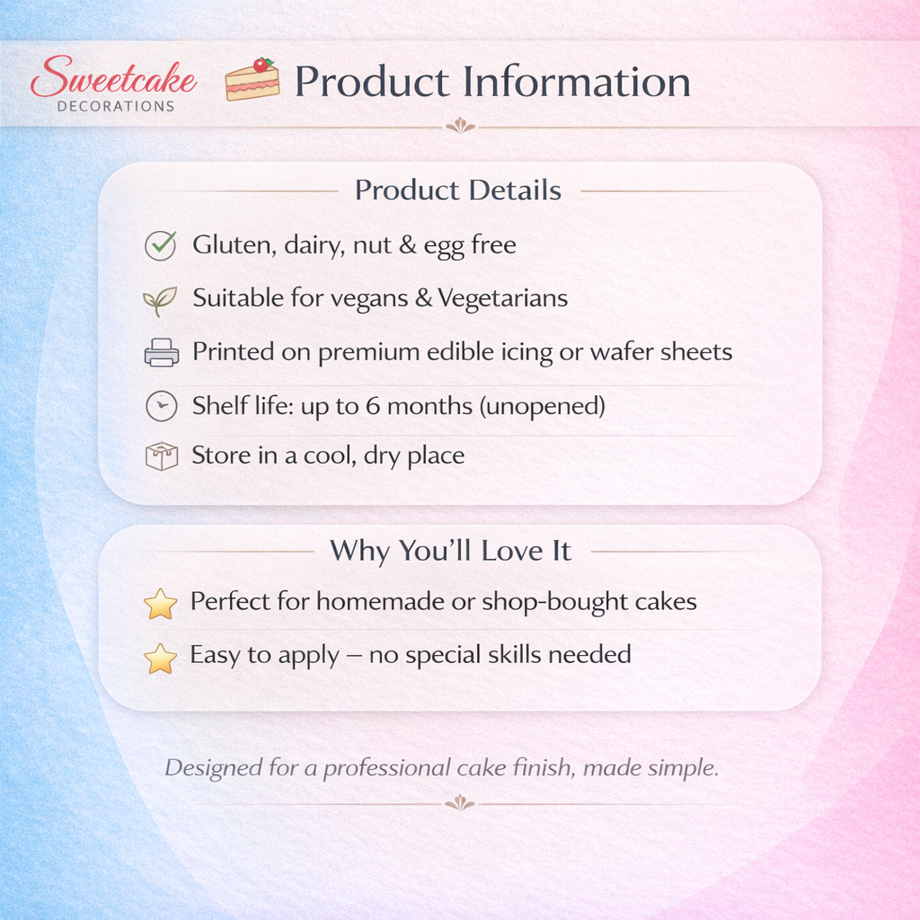 PHOTO EDIBLE CAKE TOPPER – RECTANGLE (A4 / A3 / CUSTOM SIZE) Your Ow