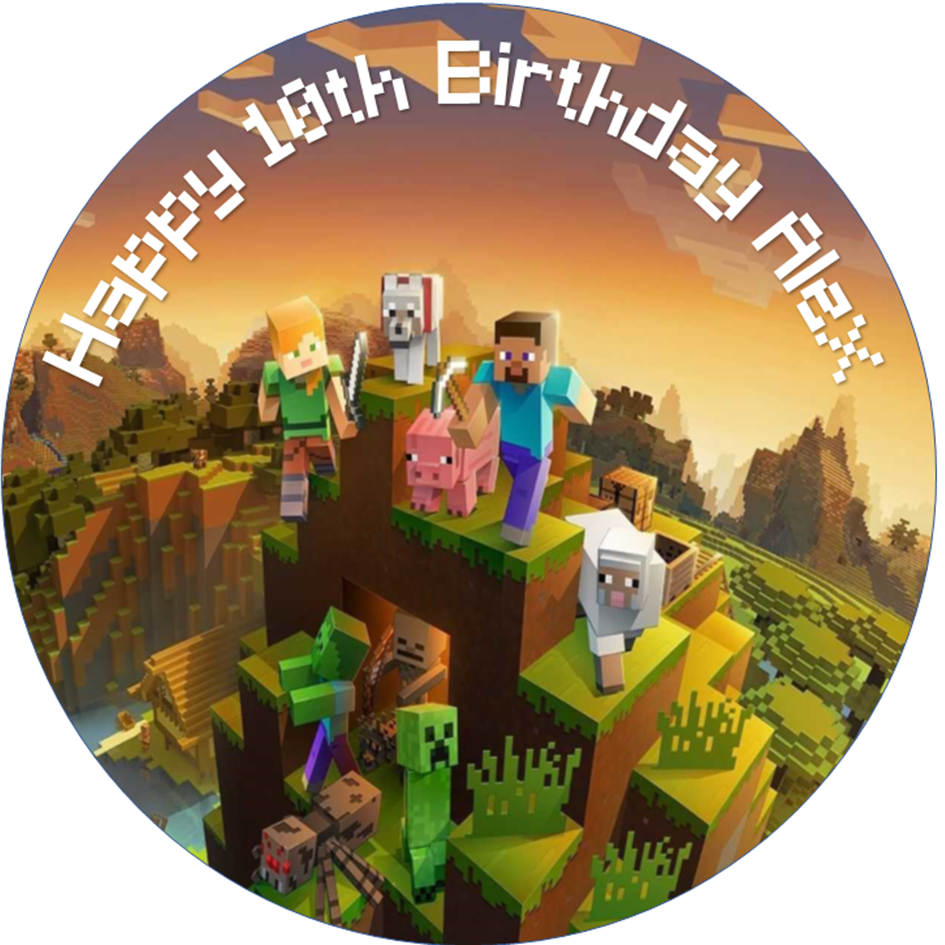 Mine Craft Personalised Edible Cake Topper Icing or Wafer Card