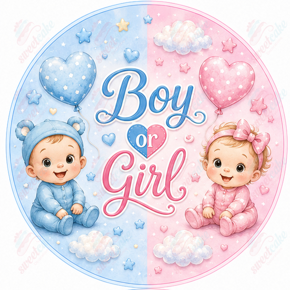 Gender Reveal Cake Decoration Boy or Girl Edible Topper Baby Shower