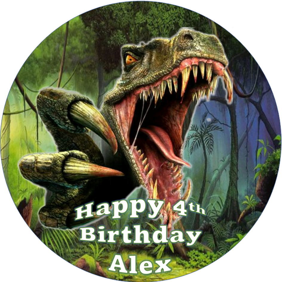 DINOSAUR (T-REX) Cake Topper | Personalised Edible Icing or Wafer Card