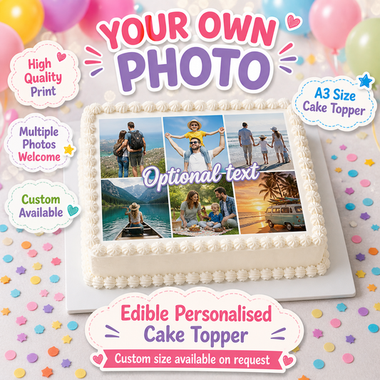 PHOTO EDIBLE CAKE TOPPER – RECTANGLE (A4 / A3 / CUSTOM SIZE) Your Ow