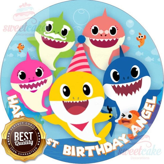 Baby Shark Cake and Cupcake Toppers | Personalised Edible Icing or Wafer Card