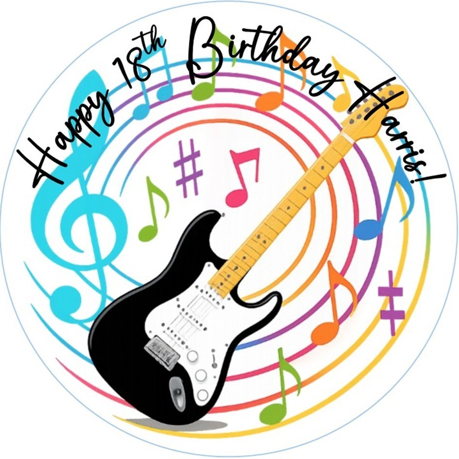 Personalised Electric Guitar Music Notes Edible Cake Topper