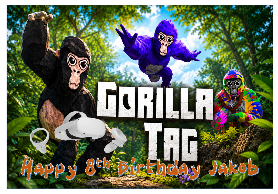Personalised Gorilla Tag VR Cake Topper | Edible Icing Sheet or Wafer