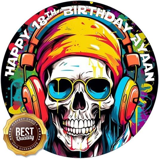 Skull Pop Art Edible Cake Topper – Bold & Vibrant Design!