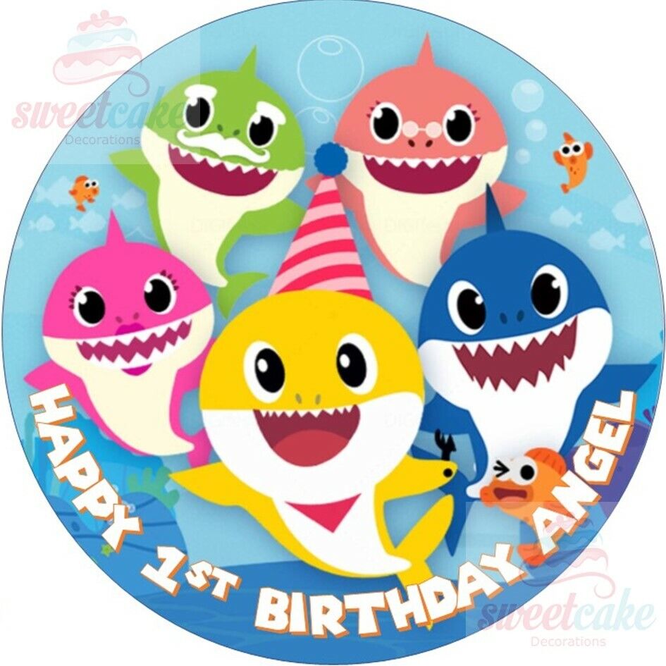 Baby Shark Cake and Cupcake Toppers | Personalised Edible Icing or Wafer Card