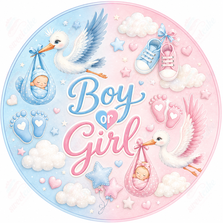 Gender Reveal Cake Decoration Boy or Girl Edible Topper Baby Shower