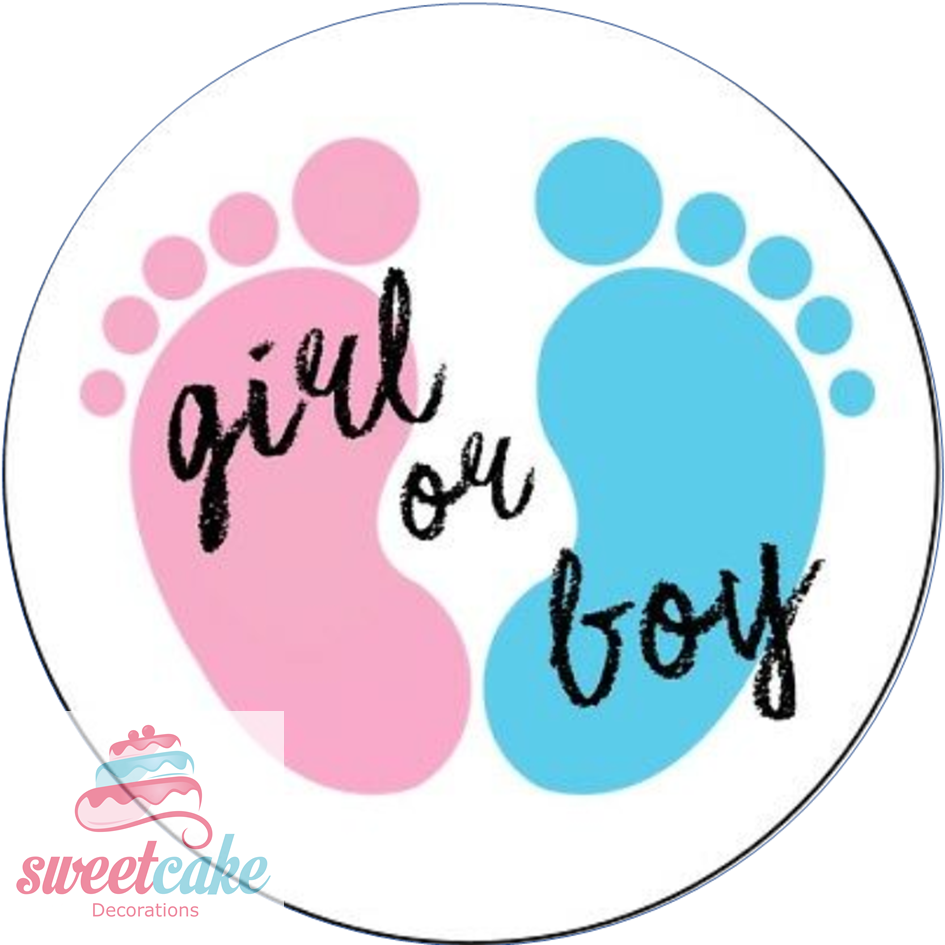 Girl Or Boy Gender Reveal Edible Cake Topper | Round Icing Sheet or Wafer Card