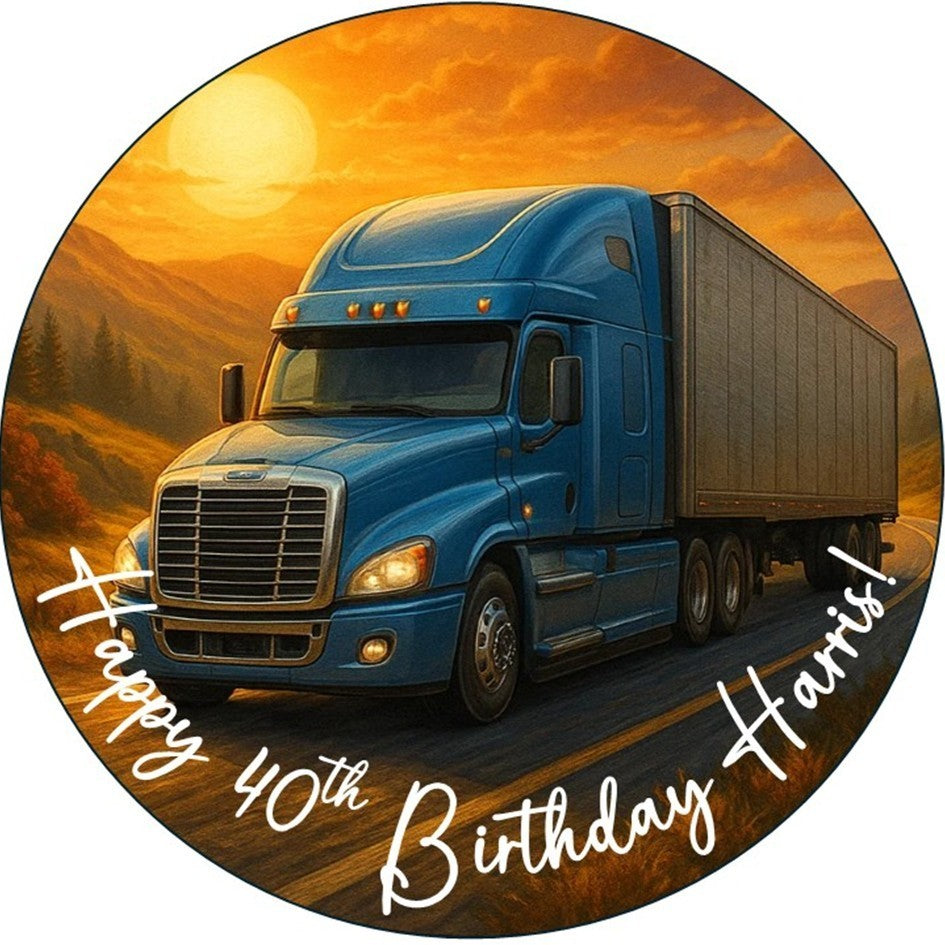 Personalised HGV Truck Articulated Lorry Edible Cake Topper Pre-Cut Op
