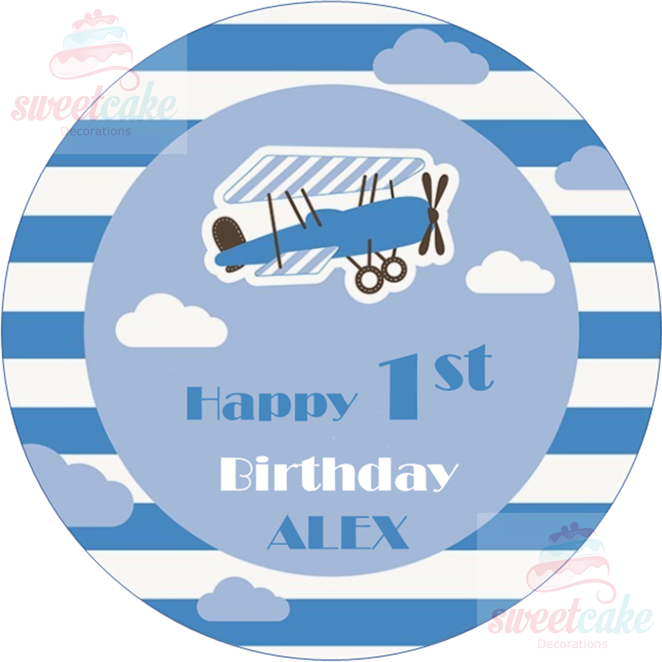 1st Birthday Boy Blue Edible Personalised Cake Topper on Icing Sheet or Wafer Card