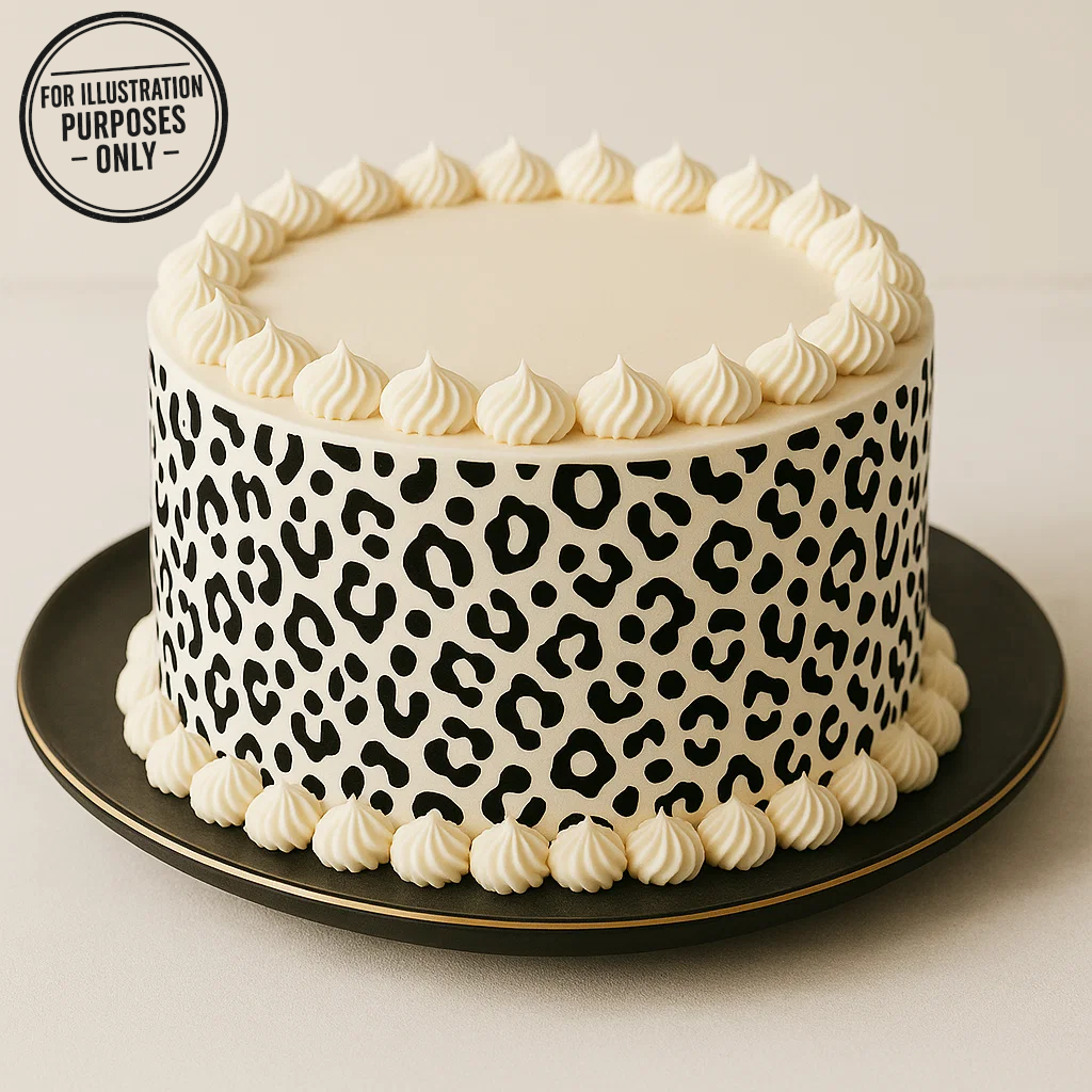 Minimal Black & White Leopard Print Pattern Edible Cake Wrap – A4 Icing Sheet