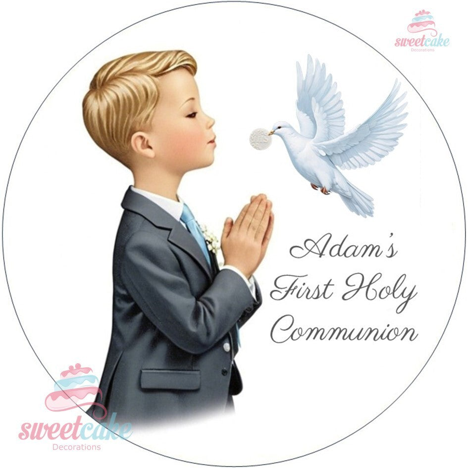 First Holy Communion Boy Cake Topper – Personalised Edible Decoration
