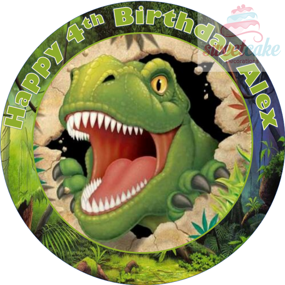 DINOSAUR (T-REX) Cake Topper | Personalised Edible Icing or Wafer Card