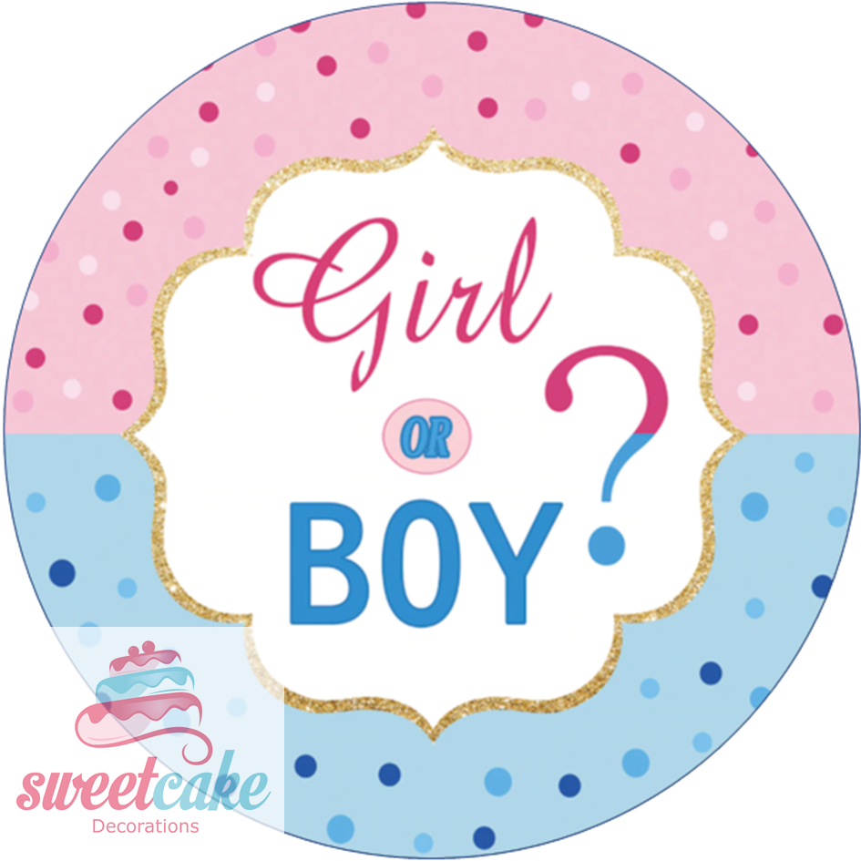 Girl Or Boy Gender Reveal Edible Cake Topper | Round Icing Sheet or Wafer Card