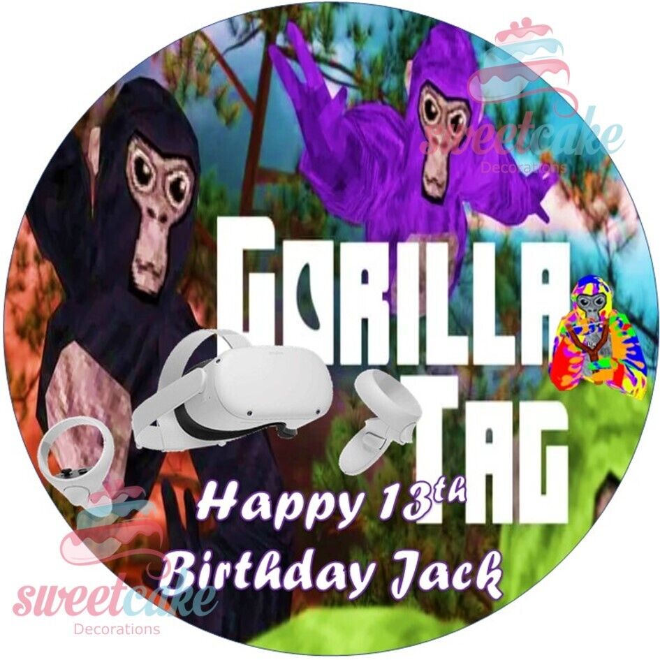 Gorilla Tag VR Cake Topper | Personalised Edible Icing Sheet or Wafer Crad